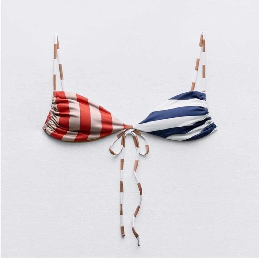 Striped Red, White, Blue, and Brown Bikini Top Large NWT